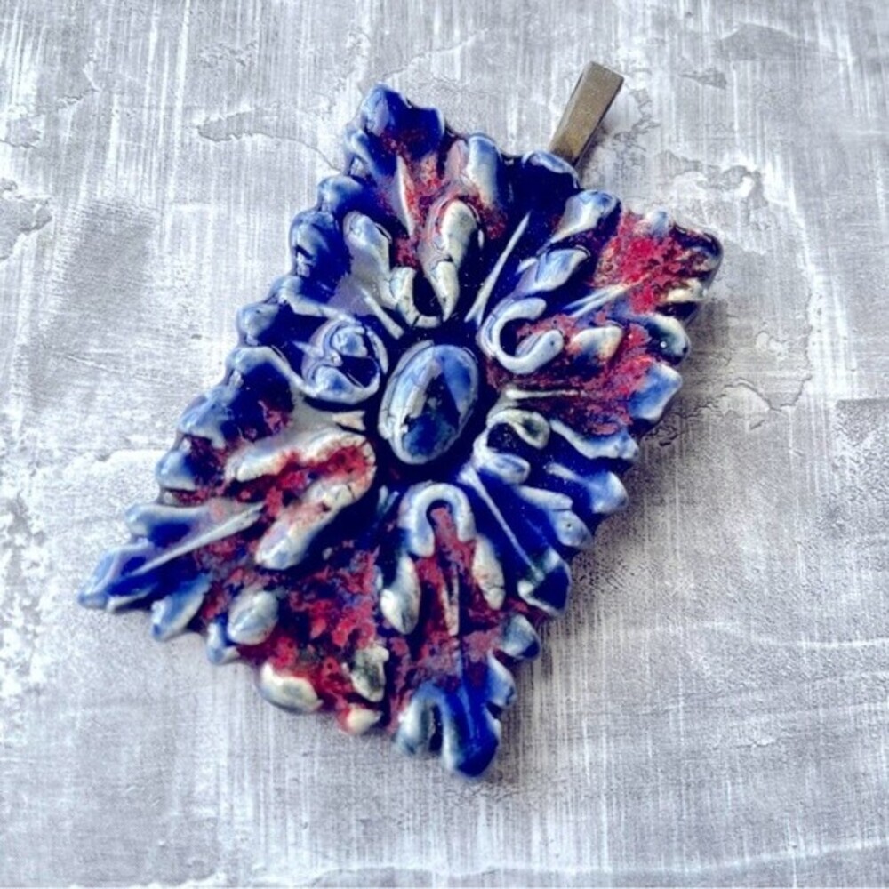 NWOT Ceramic Bohemian Floral Pendant - Handmade one‎ of a kind